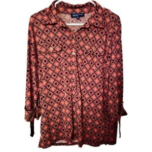 Jones New York Retro 3/4 Sleeve Blouse Size M